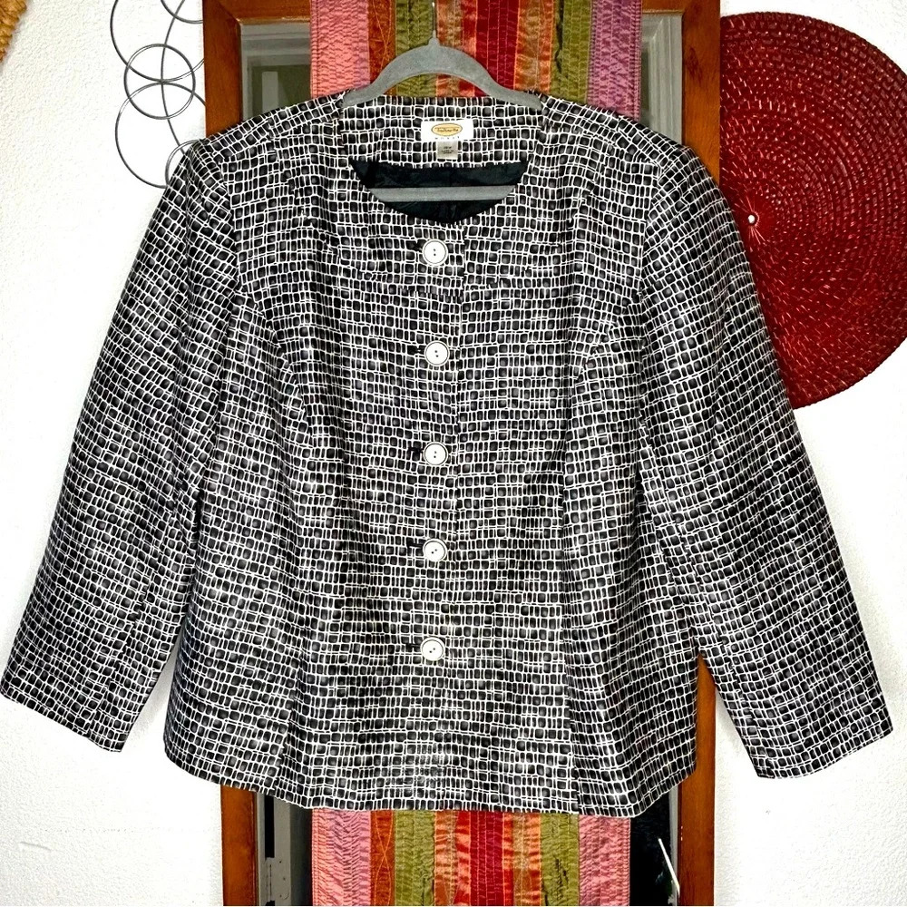 Talbots Womens Wool Silk Blend Brick Print Jacket Blazer Size 16W